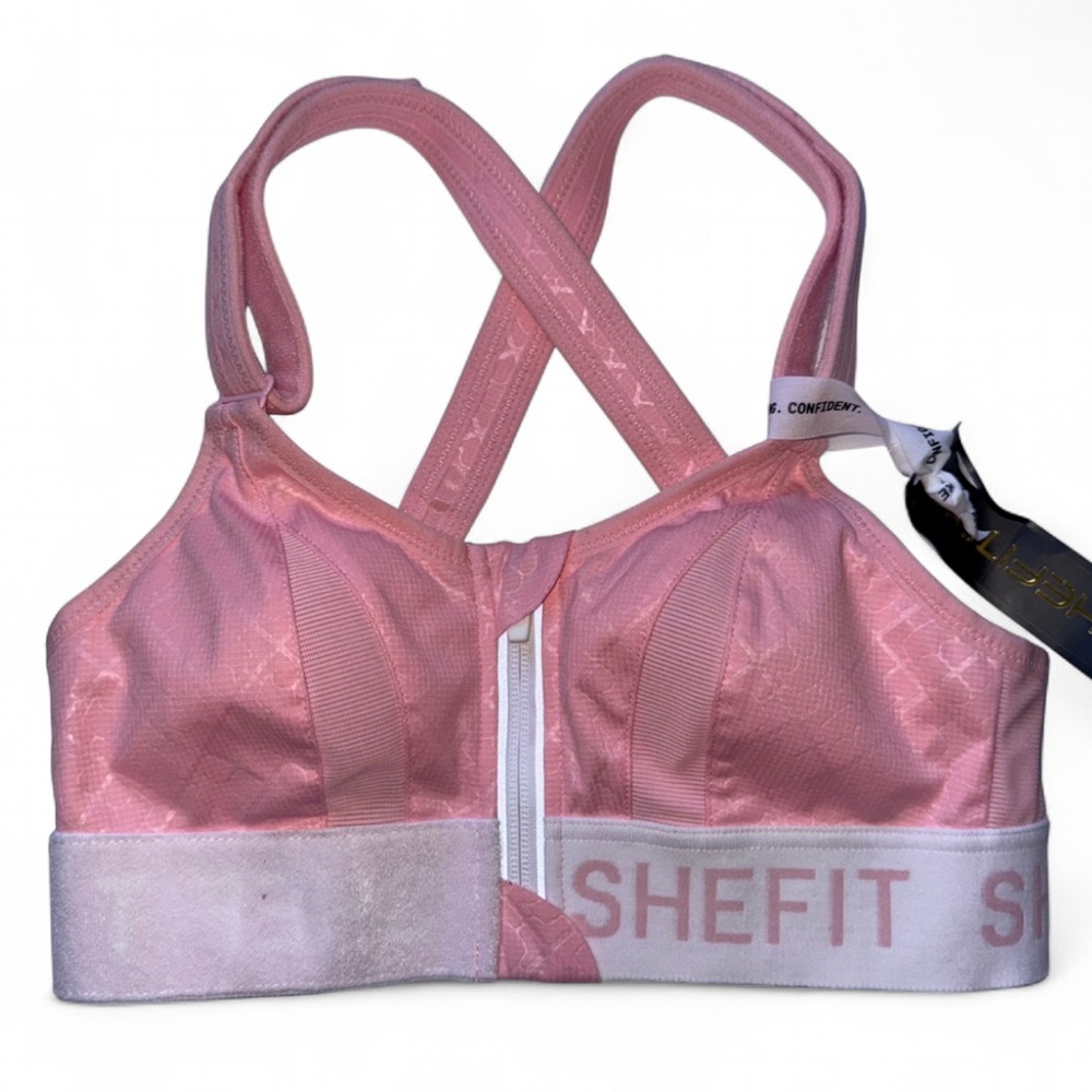 NWT SHEFIT Ultimate Sports Bra XS Pink Zip Front Adjustable High Impact Athletic